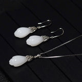 925 Silver Orchid Necklace Set with Jade Earrings