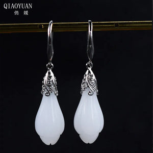 925 Silver Orchid Necklace Set with Jade Earrings