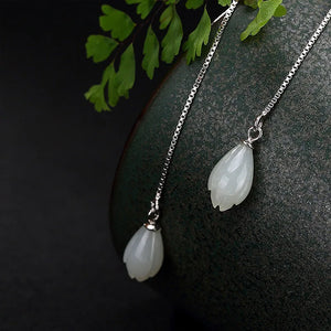 925 Sterling Silver Jade Orchid Earrings Costume Jewelry
