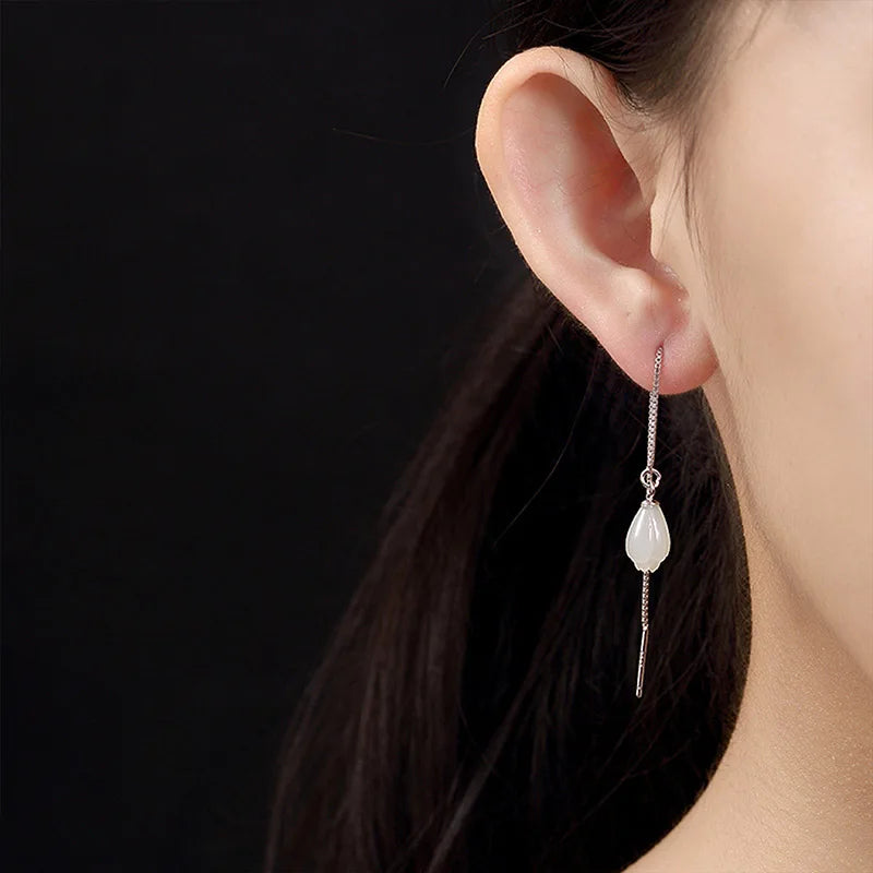 925 Sterling Silver Jade Orchid Earrings Costume Jewelry