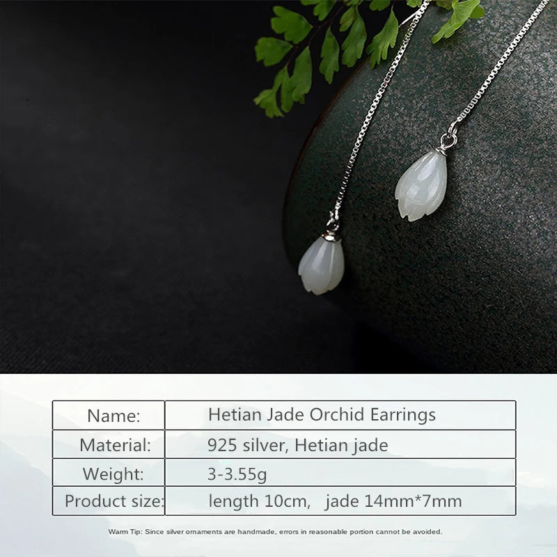 925 Sterling Silver Jade Orchid Earrings Costume Jewelry