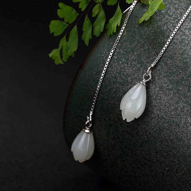 925 Sterling Silver Jade Orchid Earrings Costume Jewelry