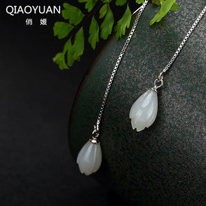 925 Sterling Silver Jade Orchid Earrings Costume Jewelry
