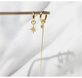 925 Silver Zircon Anise Star Round Bead Drop Earrings