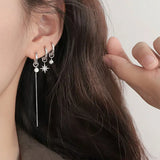 925 Silver Zircon Anise Star Round Bead Drop Earrings
