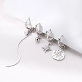 925 Silver Zircon Anise Star Round Bead Drop Earrings