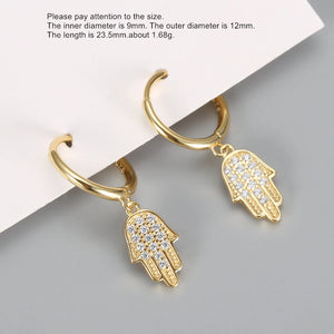 925 Silver Earring Zircon Palm Fish Leaf Drop Sweet Girl Ear Jewelry