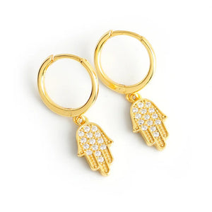 925 Silver Earring Zircon Palm Fish Leaf Drop Sweet Girl Ear Jewelry
