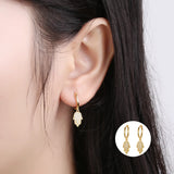 925 Silver Earring Zircon Palm Fish Leaf Drop Sweet Girl Ear Jewelry