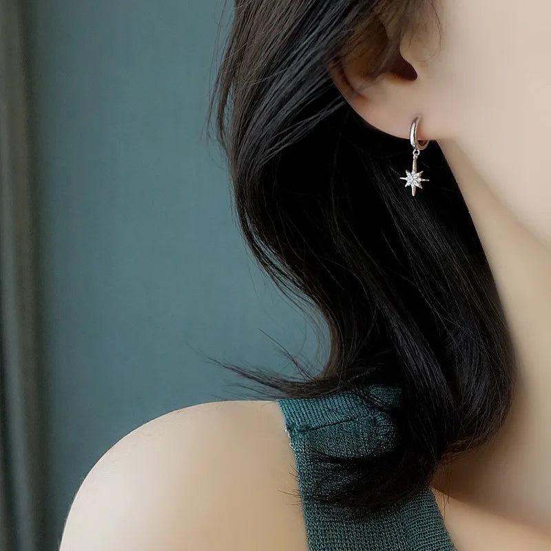 925 Silver Zircon Star Drop Earrings for Women