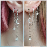925 Silver Star Moon Earring for Siamese Ears