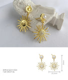 925 Silver Sunflower Round Short Pendant Earring for Women