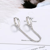 925 Silver Double Pierced Chain Earrings - Boy Girl Silver Ear Jewelry
