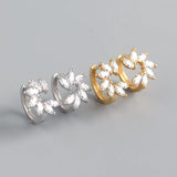 925 Silver Zircon Petal Flower Earring Sweet Women Jewelry
