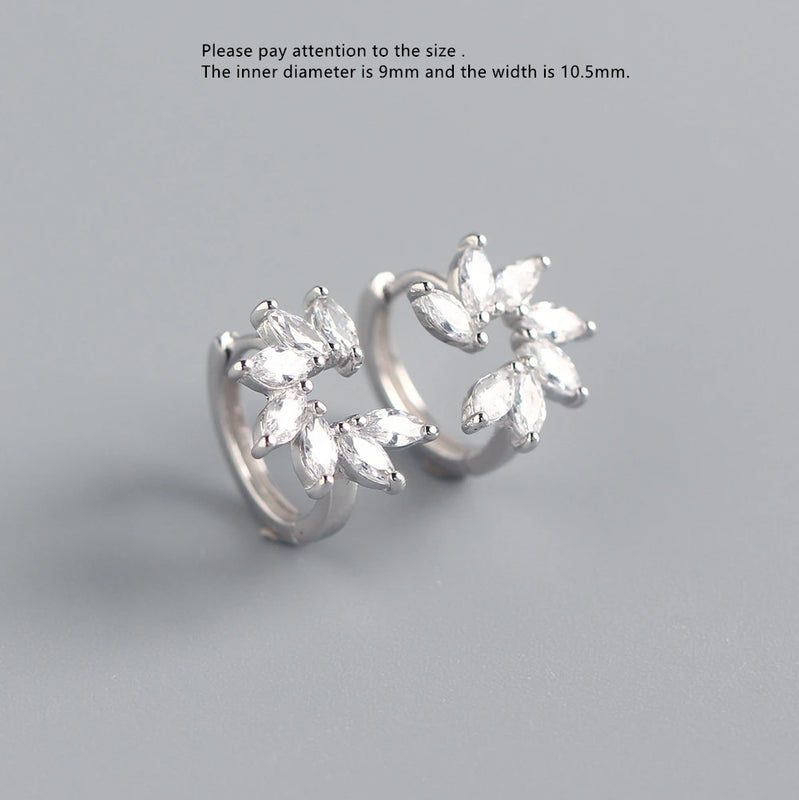 925 Silver Zircon Petal Flower Earring Sweet Women Jewelry