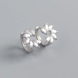 925 Silver Zircon Petal Flower Earring Sweet Women Jewelry