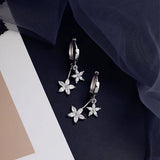 925 Silver Zircon Double Flower Earrings Sweet Wild Female Jewelry