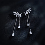 925 Silver Zircon Double Flower Earrings Sweet Wild Female Jewelry