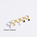 925 Silver Zircon Drop Earring Heart Moon Star Leaf Bar Short Ear Jewelry