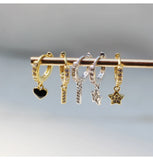 925 Silver Zircon Drop Earring Heart Moon Star Leaf Bar Short Ear Jewelry