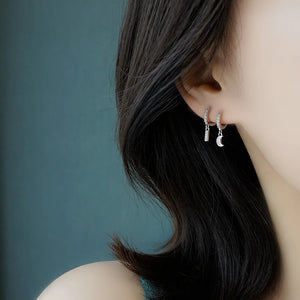 925 Silver Zircon Drop Earring Heart Moon Star Leaf Bar Short Ear Jewelry