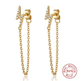 925 Silver Zircon Star Snake Lightning Chain Tassel Earrings