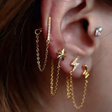 925 Silver Zircon Star Snake Lightning Chain Tassel Earrings