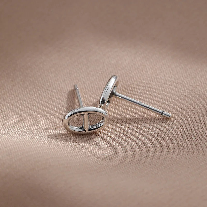 925 Silver Ball Stud Earrings Pig Nose Shape Boy Girl Ear Jewelry