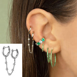 925 Silver Double Drop Crystal Chain Earrings