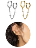 925 Silver Double Drop Crystal Chain Earrings