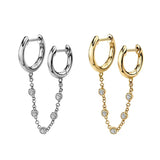 925 Silver Double Drop Crystal Chain Earrings