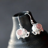 925 Sterling Silver Elephant Earrings with Strawberry Crystal