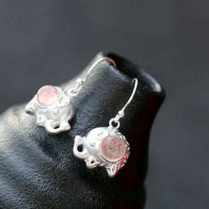 925 Sterling Silver Elephant Earrings with Strawberry Crystal