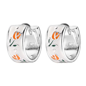 925 Silver Tulip Circle Ear Buckle Flower Earring for Women Wedding Party