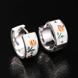925 Silver Tulip Circle Ear Buckle Flower Earring for Women Wedding Party