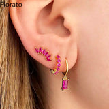 925 Silver Crystal Turquoise Hoop Stud Earrings
