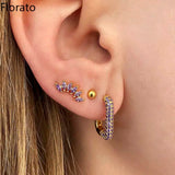 925 Silver Crystal Turquoise Hoop Stud Earrings