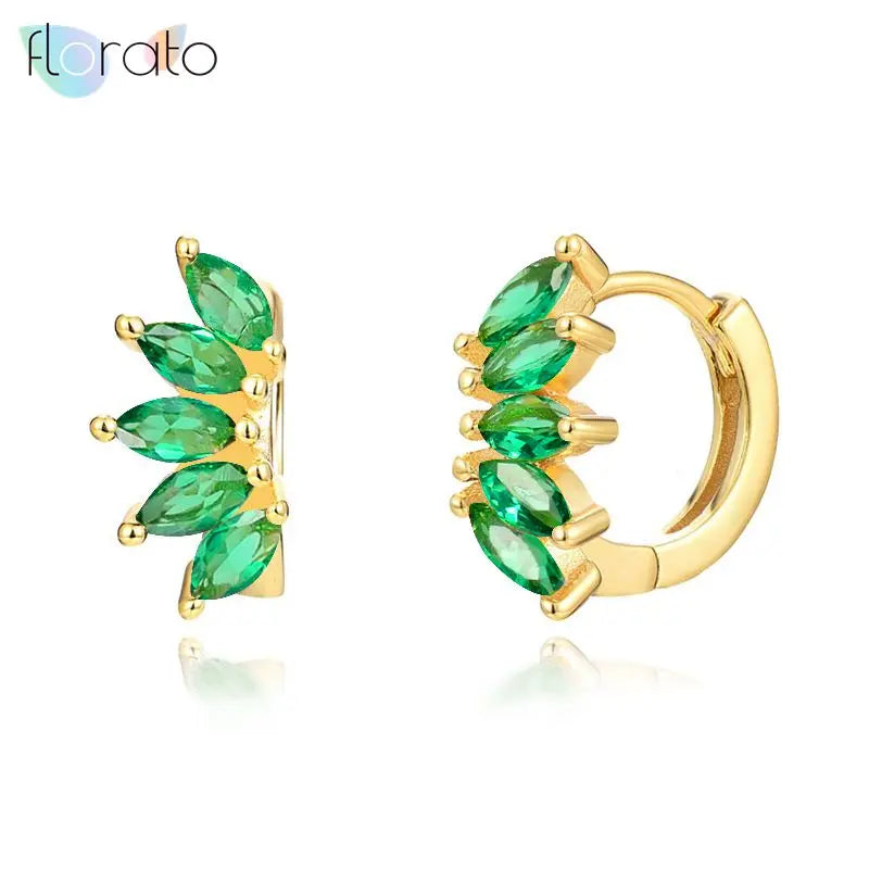 925 Silver Crystal Turquoise Hoop Stud Earrings
