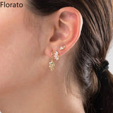 925 Silver Crystal Turquoise Hoop Stud Earrings