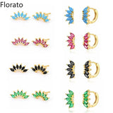 925 Silver Crystal Turquoise Hoop Stud Earrings