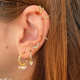 925 Silver Crystal Turquoise Hoop Stud Earrings