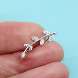 925 Silver Willow Leaf Stud Zircon Earrings