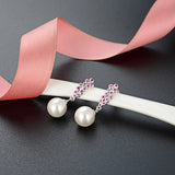 925 Silver Ruby Inlaid Earrings Red Corundum Pearl Earrings
