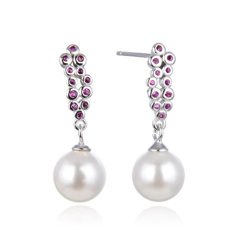 925 Silver Ruby Inlaid Earrings Red Corundum Pearl Earrings