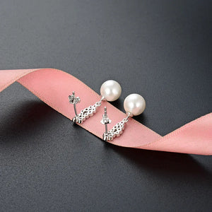 925 Silver Ruby Inlaid Earrings Red Corundum Pearl Earrings
