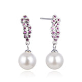 925 Silver Ruby Inlaid Earrings Red Corundum Pearl Earrings