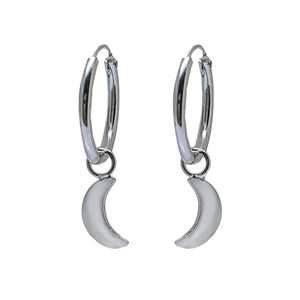 925 Sterling Silver Hoop Earrings with Crescent Pendant