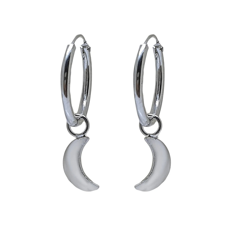 925 Sterling Silver Hoop Earrings with Crescent Pendant