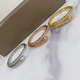 925 Silver Elastic Snake Bone Zircon Head Bracelet Men Women Jewelry