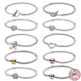 925 Silver Snake Bone Chain Bracelet with Heart-Shaped Clasp